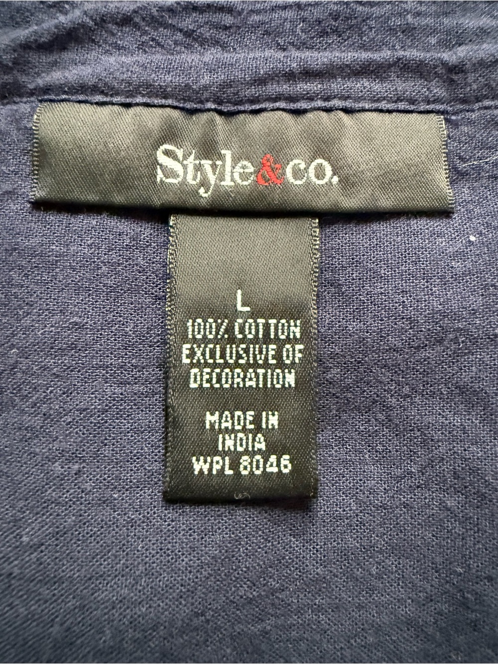Style & Co. 100% Cotton Navy Eyelet V-Neck Tunic - Picture 5 of 6